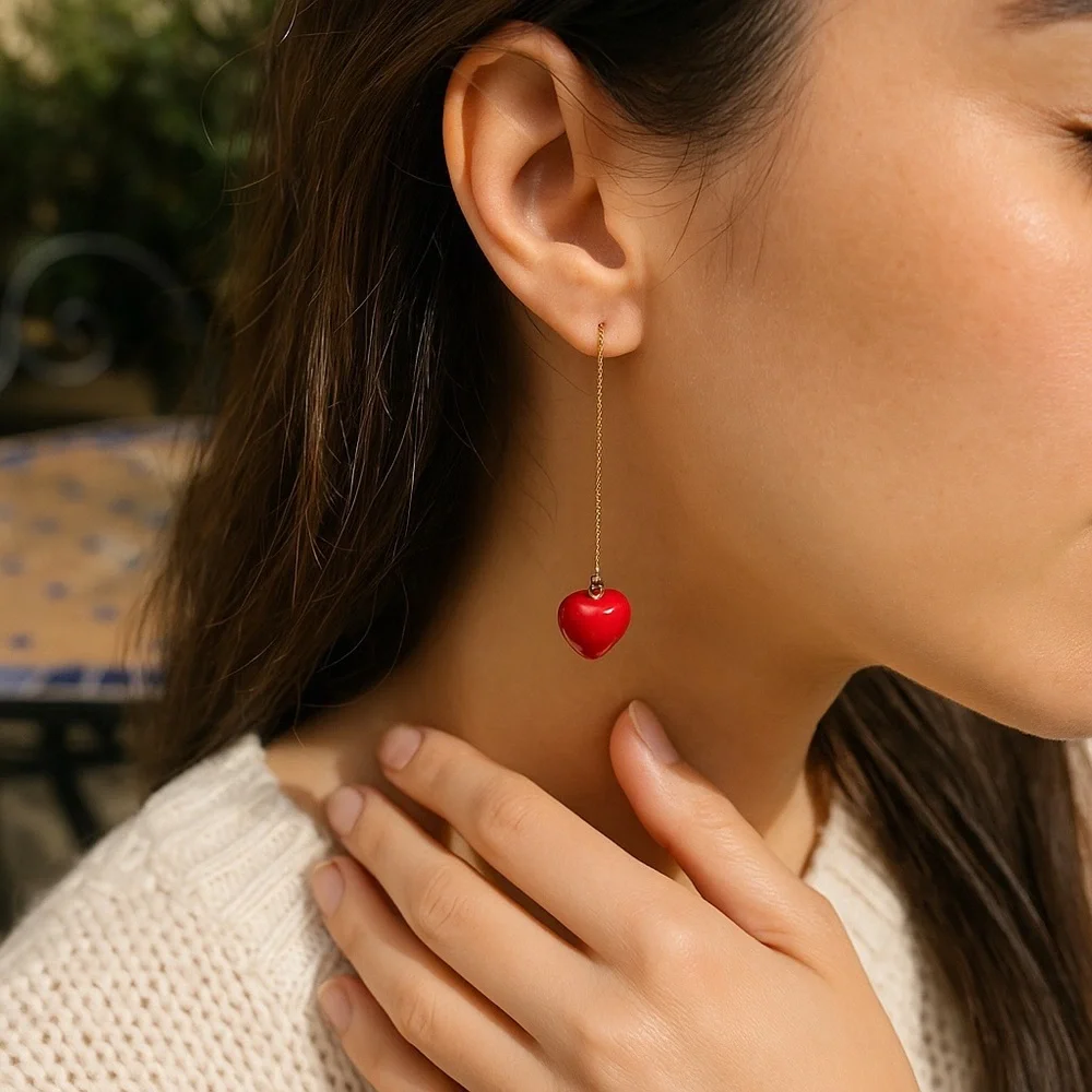 BaubleBar Red Heart Earrings Minimalist Jewelry - Picture 2 of 4